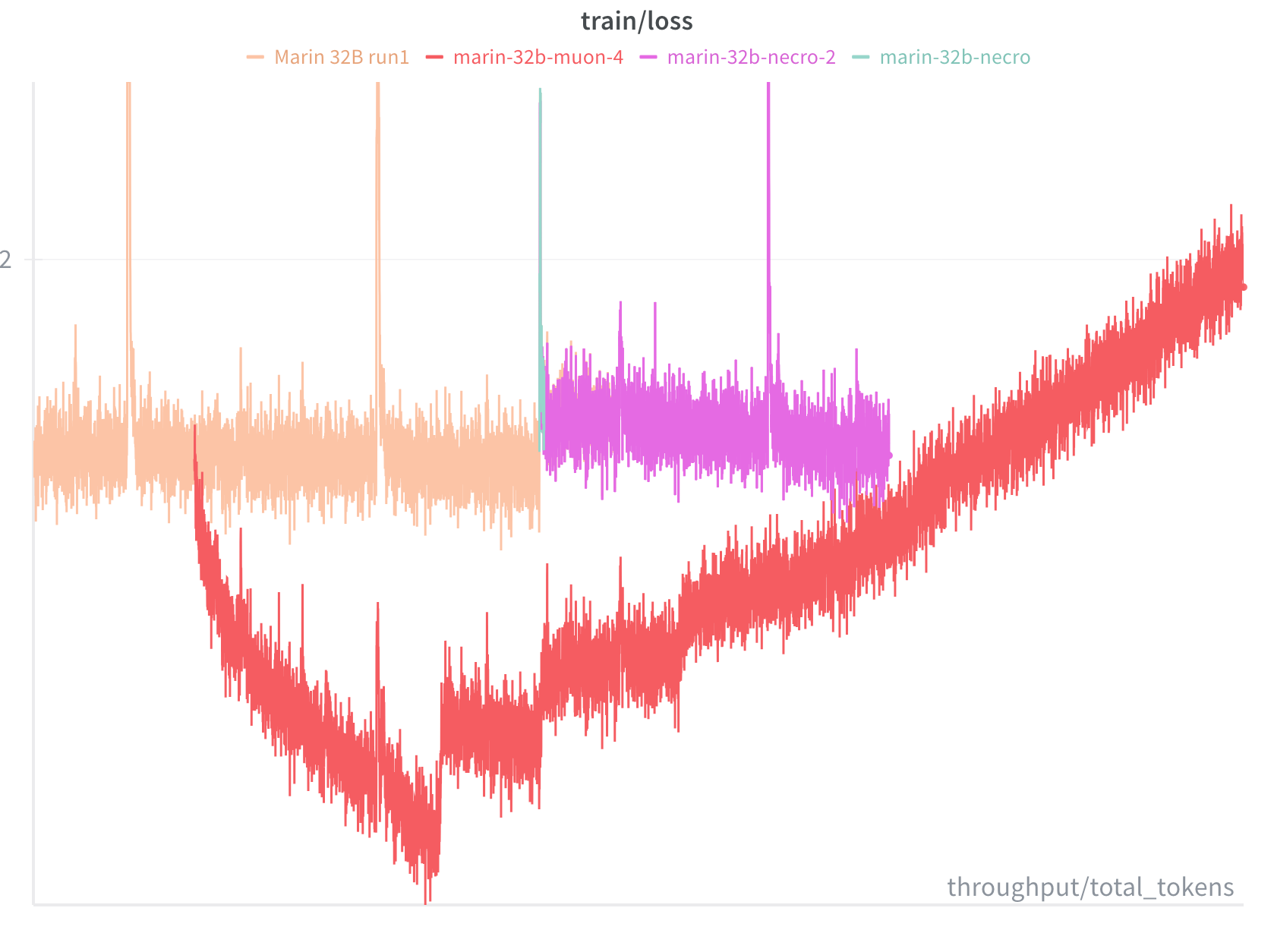 Muon optimizer run eventually diverging with repeated spikes and loss blow-up